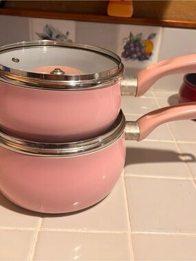 TASTY BRAND - Pink Nonstick Saucepan Set - Stylish Home Kitchen Pans w/ lids